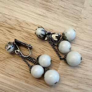 Vintage White and Silver Toned Dangle Earrings